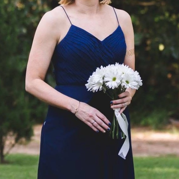 Weddington Way Bridesmaid Navy Pleated Flowy Maxi Dress Sz 8 Flattering Wedding - Picture 8 of 8